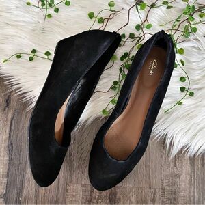 Clarks Artisan Vendra Bloom Slip On Wedge Black Suede Heel Size 11 M